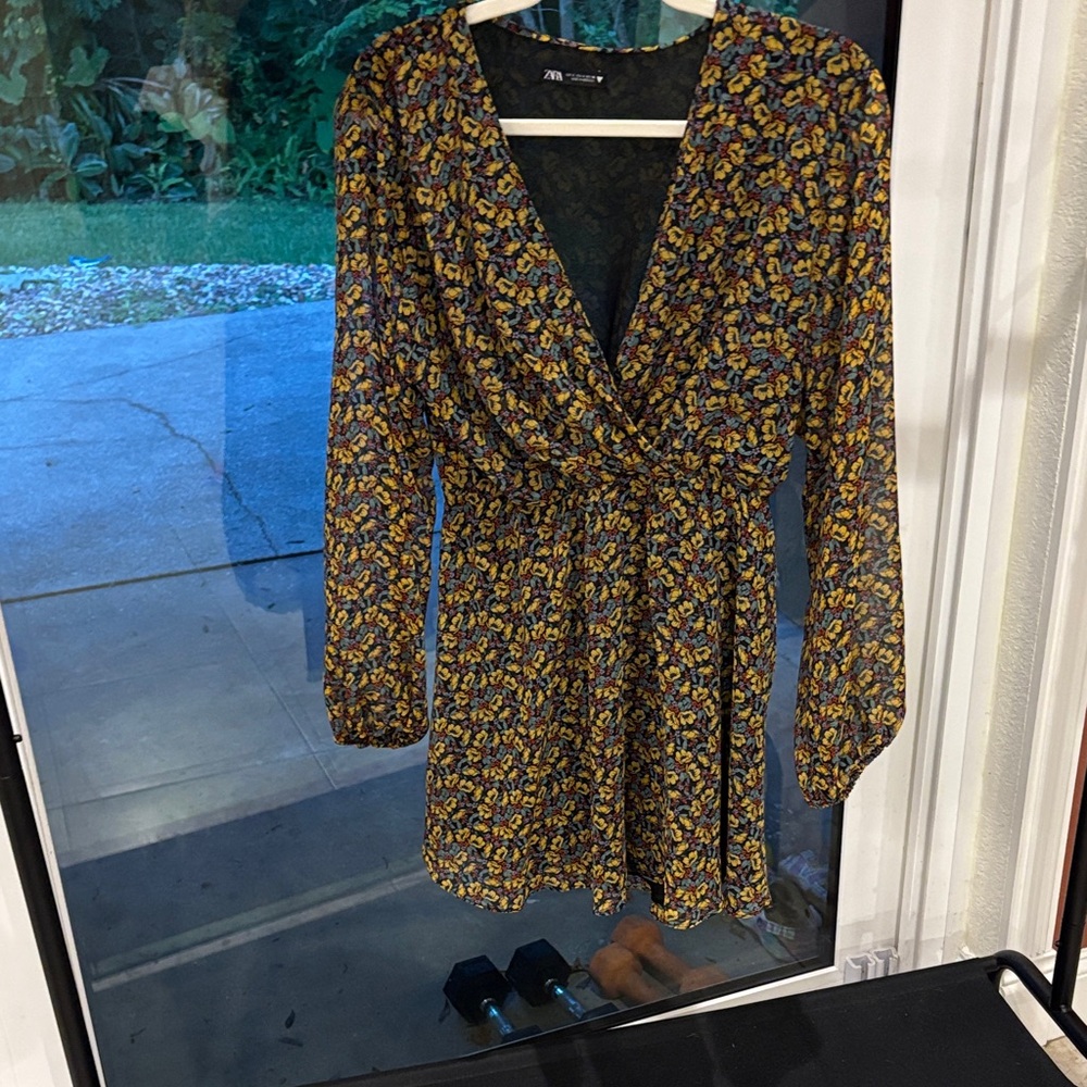 Zara Yellow and Blue Floral Long Sleeve Dress